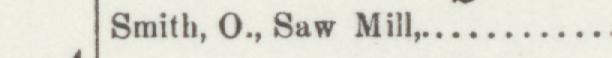 The line reading Smith, O., Saw Mill in the 1890 atlas index