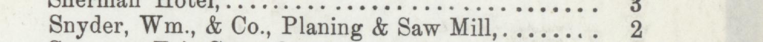 The line reading Snyder, Wm., & Co., Planing & Saw Mill in the 1895 atlas index