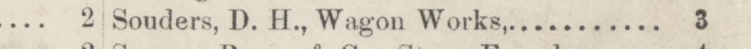 The line reading Souders, D. H., Wagon Works in the 1885 atlas index