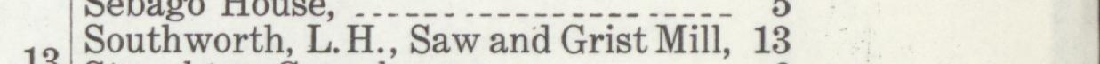 The line reading Southworth, L.H., Saw and Grist Mill in the 1912 atlas index