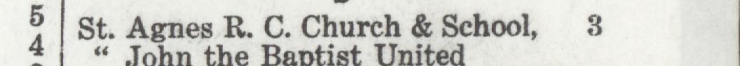 The line reading St. Agnes B. C. Church & School in the 1929 atlas index