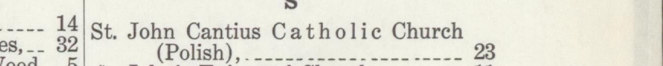 The line reading St. John Ciantius Catholic Church in the 1915 atlas index