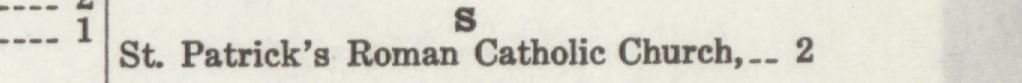 The line reading St. Patrick's Roman Catholic Church in the 1915 atlas index