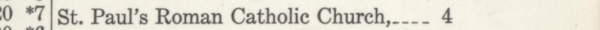 The index line reading St. Paul's Roman Catholic Church in the 1945 atlas