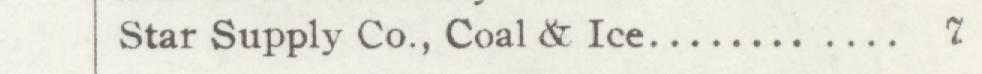 The line reading Star Supply Co., Coal & Ice in the 1908 atlas index