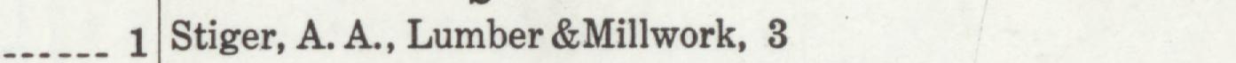 The line reading Stiger, A. A., Lumber &Millwork, 3 in the 1920 atlas index