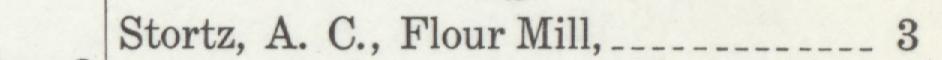 The line reading Stortz, A. C., Flour Mill,_ in the 1909 atlas index