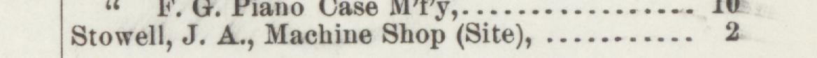 The line reading Stowell, J. A., Machine Shop (Site) in the 1891 atlas index