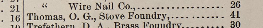 The line reading Thomas, O.G., Stove Foundry in the 1898 atlas index