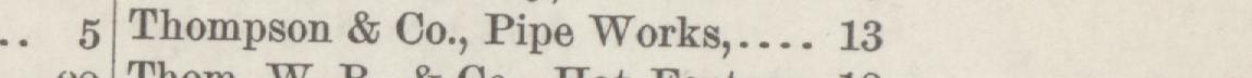The line reading Thompson & Co., Pipe Works in the 1886 atlas index