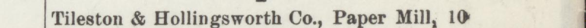 The line reading Tileston & Hollingsworth Co., Paper Mill, 10 in the 1896 atlas index