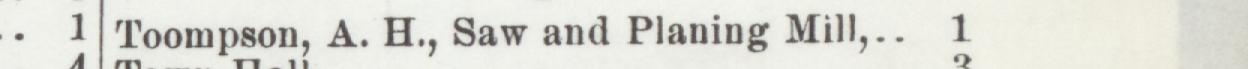 The line reading Toompson, A. H., Saw and Planing Mill in the 1906 atlas index