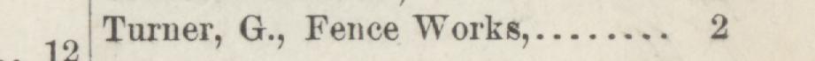 The line reading Turner, G., Fence Works in the 1884 atlas index
