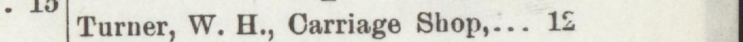 The line reading Turner, W. H., Carriage Shop, 15 in the 1897 atlas index