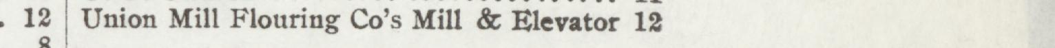 The line reading Union Mill Flouring Co's Mill & Elevator 12 in the 1907 atlas index