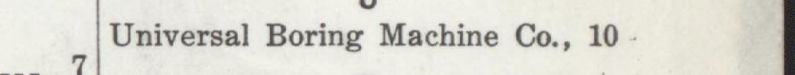 The line reading Universal Boring Machine Co. 10 in the 1916 atlas index