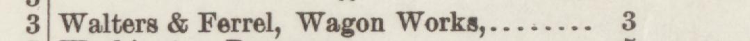 The line reading Valters & Ferrel, Wagon Works in the 1886 atlas index
