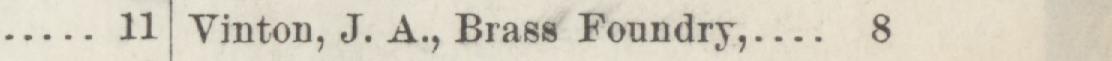 The line reading Vinton, J. A., Brass Foundry in the 1884 atlas index