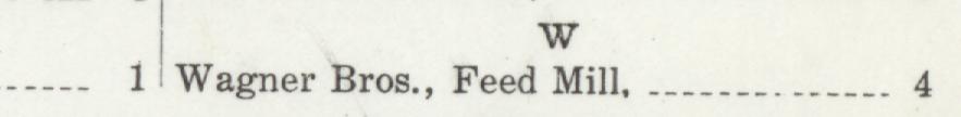The line reading Wagner Bros, Fed Mill in the 1910 atlas index