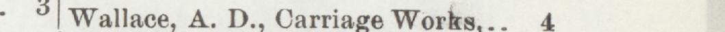 The line reading Wallace, A. D., Carriage Works in the 1898 atlas index