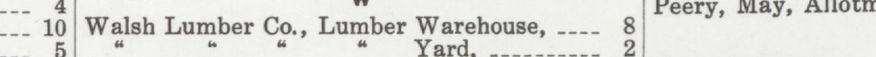 The line reading Walsh Lumber Co., Lumber Warehouse in the 1927 atlas index