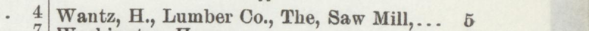 The line reading Wantz. H Lumber Co., The, Saw Mill in the 1896 atlas index