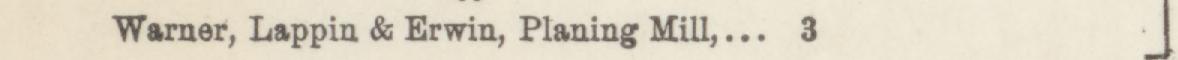 The line reading Warner, Lappin & Erwin, Planing Mill in the 1887 atlas index