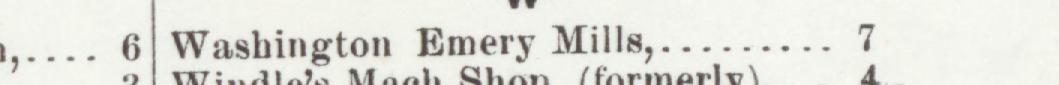The line reading Washington Emery Mill in the 1904 atlas index