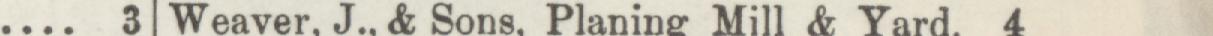 The line reading Weaver. J & Sons, Planing Mill & Yard in the 1886 atlas index