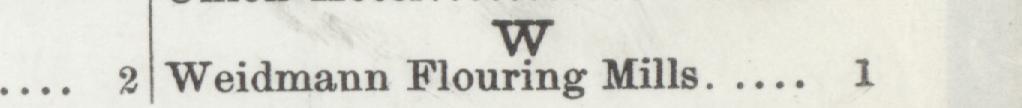 The line reading Weidmann Flouring Mills in the 1901 atlas index