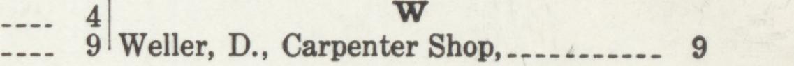 The line reading Weller, D., Carpenter Shop in the 1913 atlas index