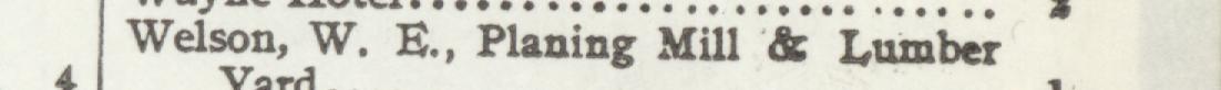 The line reading Welson, W.E., Planing Mill& Lumber in the 1907 atlas index