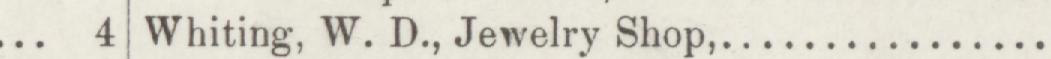 The line reading Whiting, W. D., Jewelry Shop in the 1889 atlas index