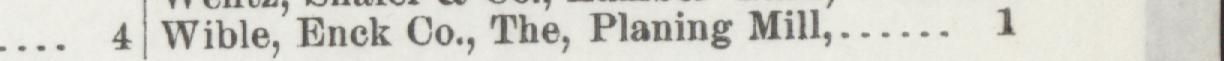 The line reading Wible, Enek Co., The, Planing Mill in the 1893 atlas index