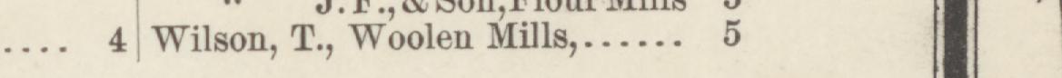 The line reading Wilson, T., Woolen Mill in the 1884 atlas index