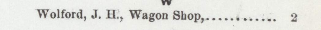 The index line reading Wolford, J. H, Wagon Shop in the 1901 atlas