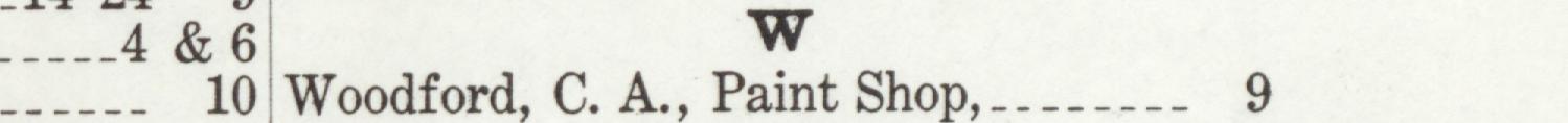 The line reading Woodford, C. A., Paint Shop in the 1909 atlas index