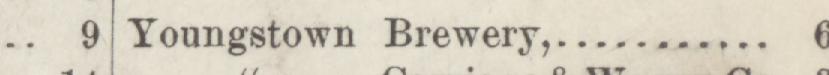 The line reading Youngstown Brewery in the 1884 atlas index