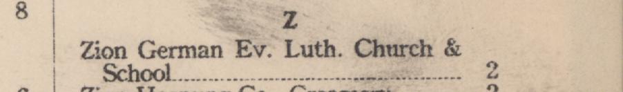 The line reading Zion German Ev: Luth. Church & in the 1922 atlas index