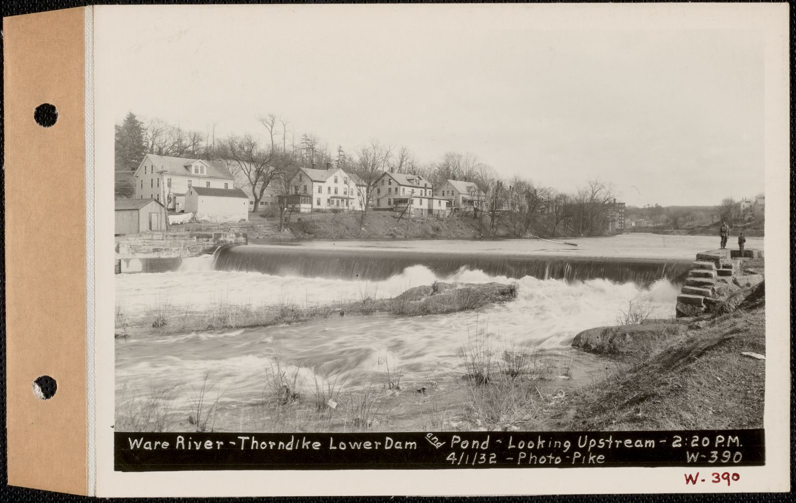 Ware River, Thorndike Lower Dam and pond, looking upstream, Thorndike, Palmer, Mass., 2:20 PM, Apr. 1, 1932, Massachusetts Archives - undated