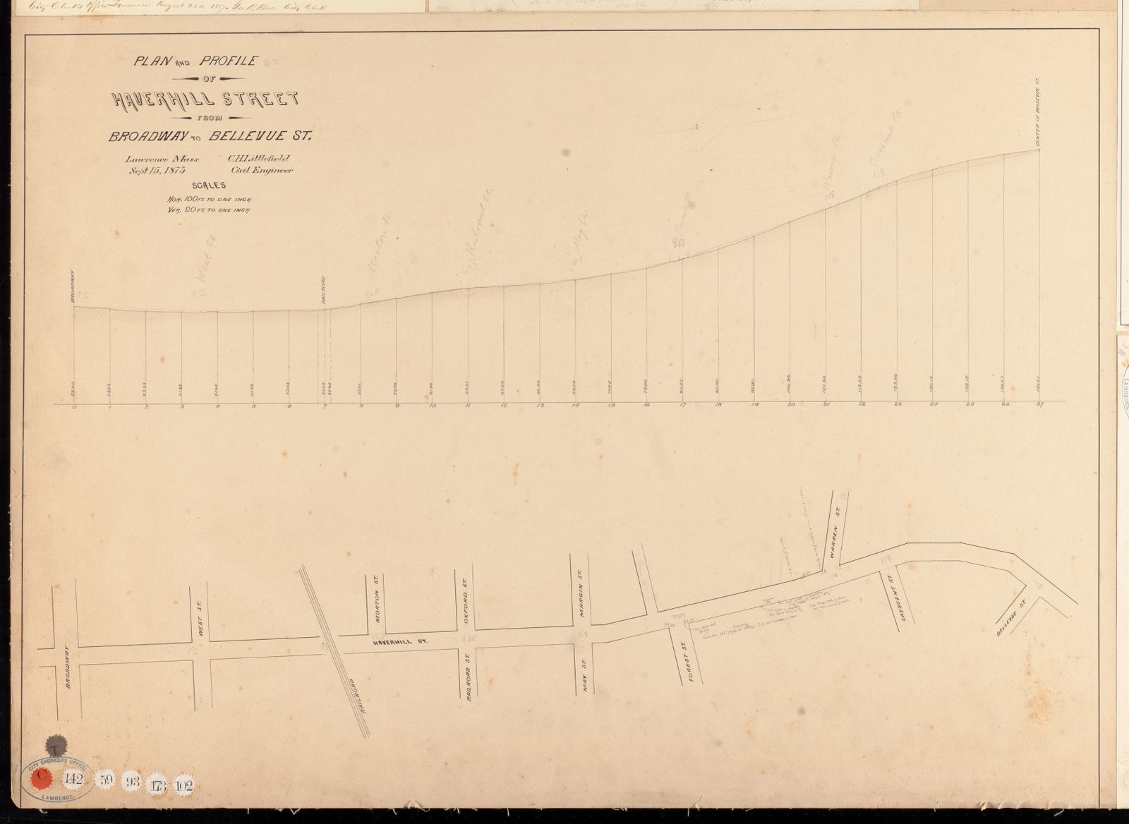 Plan and profile of Haverhill Street from Broadway to Bellevue St., Lawrence Public Library - undated