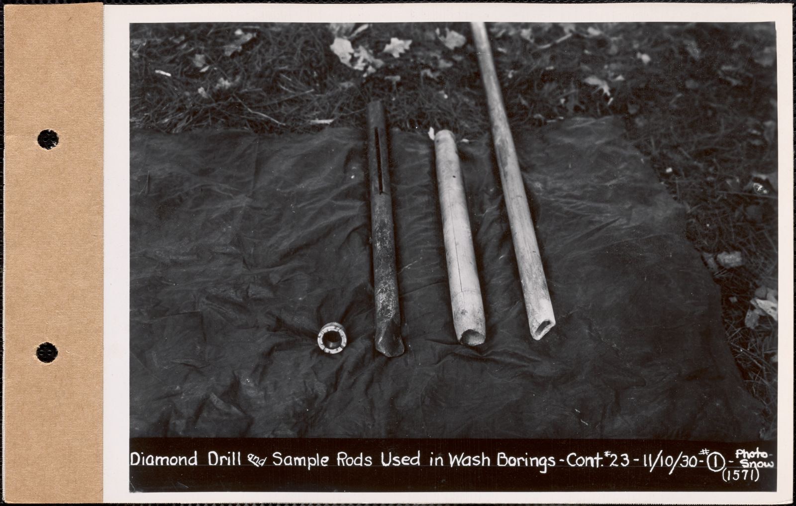 Diamond drill and sample rods used in wash borings, contract #23, Belchertown, Ware, and Enfield, Mass., Nov. 10, 1930, Massachusetts Archives - undated