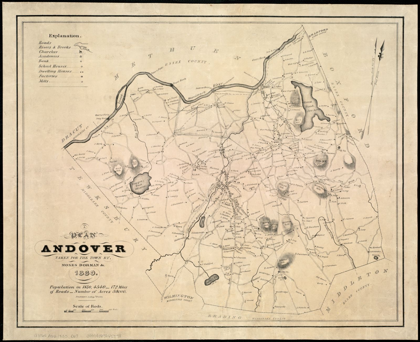 A plan of Andover taken for the town, Boston Public Library - undated