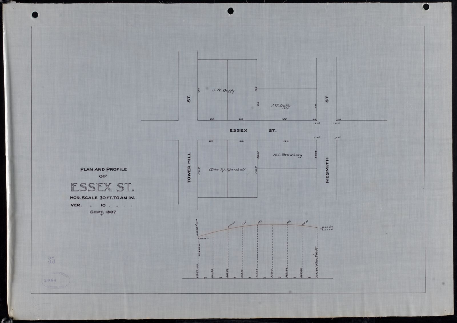 Plan and profile of Essex St., Lawrence Public Library - undated