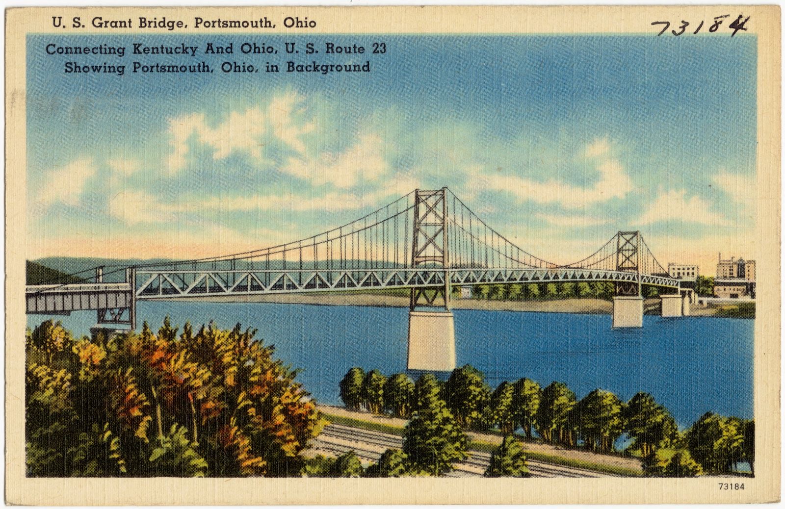 U.S. Grant Bridge, Portsmouth, Ohio. Connecting Kentucky and Ohio, U.S. Route 23 showing Portsmouth, Ohio, in background, Boston Public Library - undated