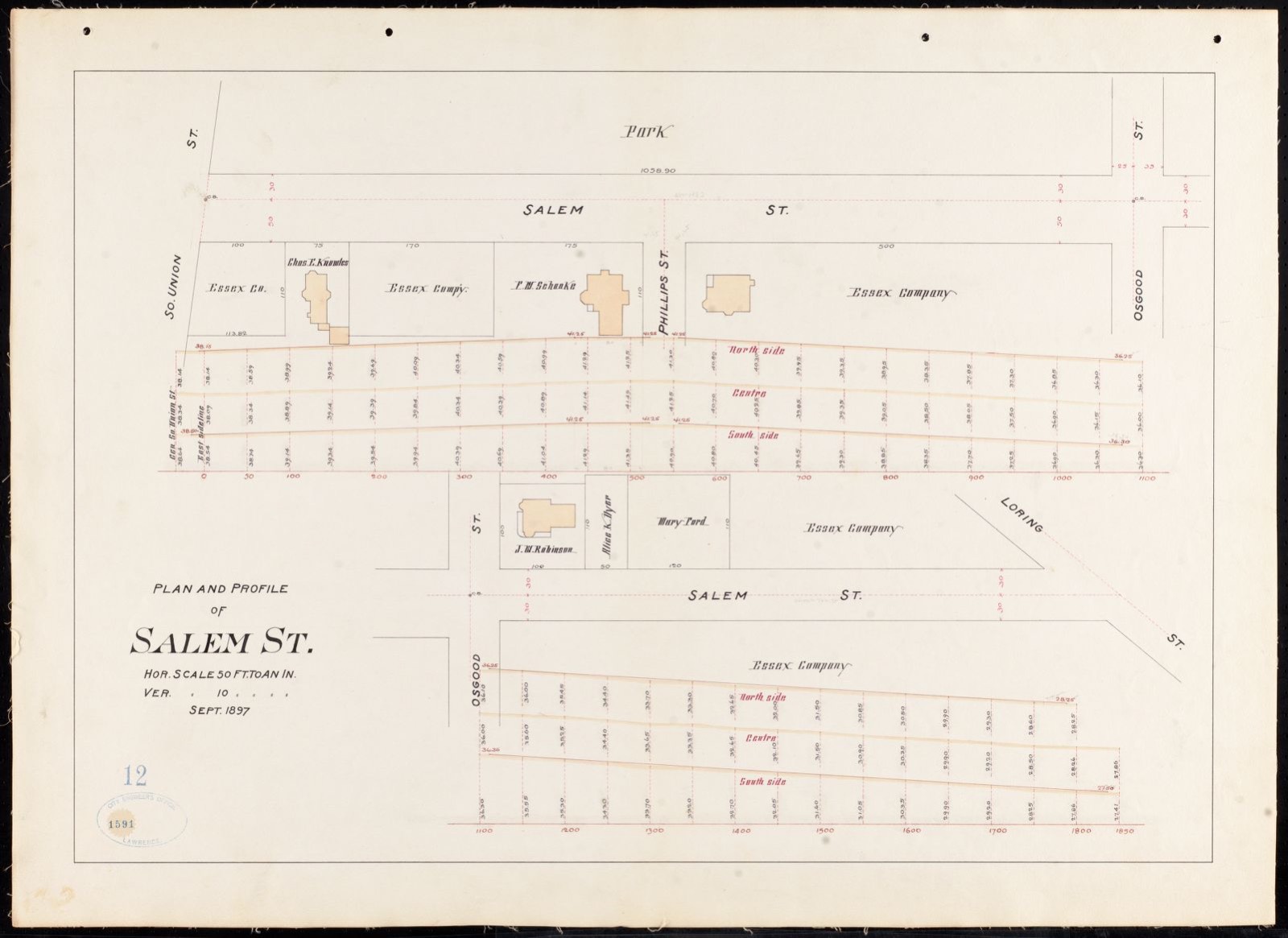 Plan and profile of Salem St., Lawrence Public Library - undated