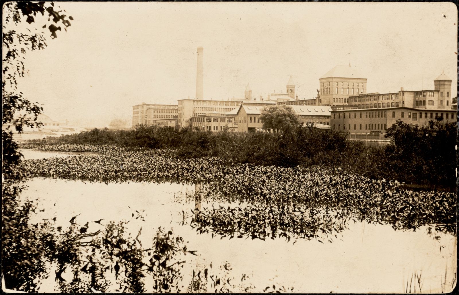 Waltham Watch Factory with Charles River in the foreground, Waltham Public Library - undated