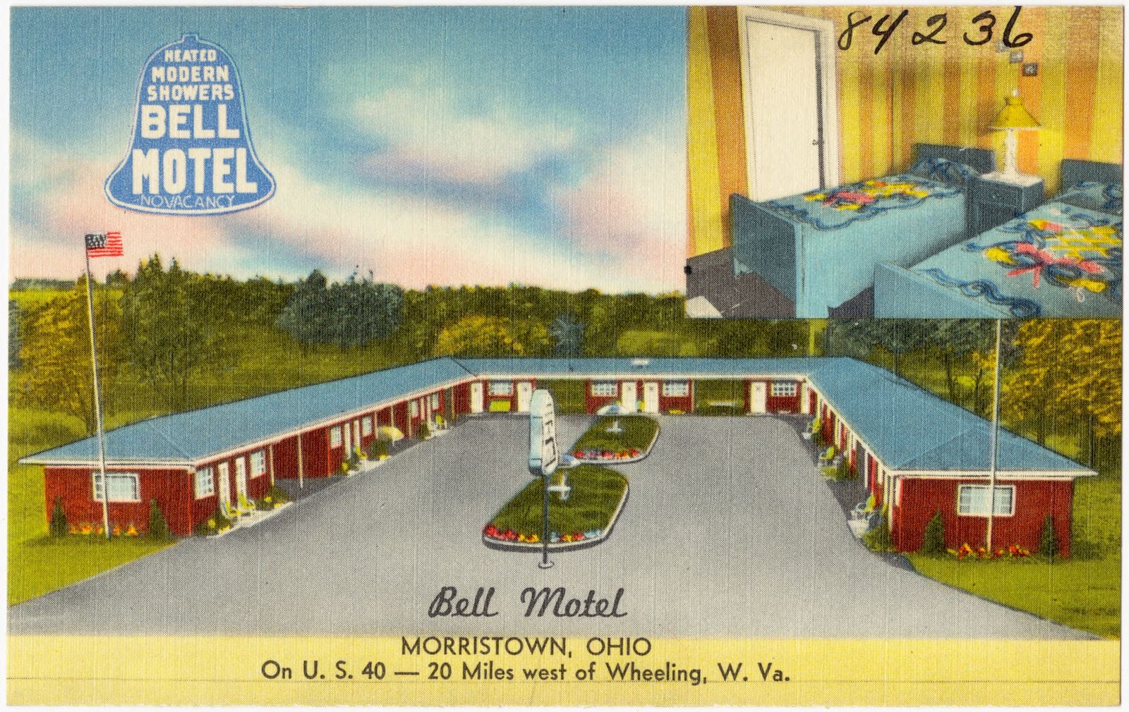 Bell Motel, Morristown, Ohio, on U.S. 40 -- 20 miles west of Wheeling, W. Va., Boston Public Library - undated