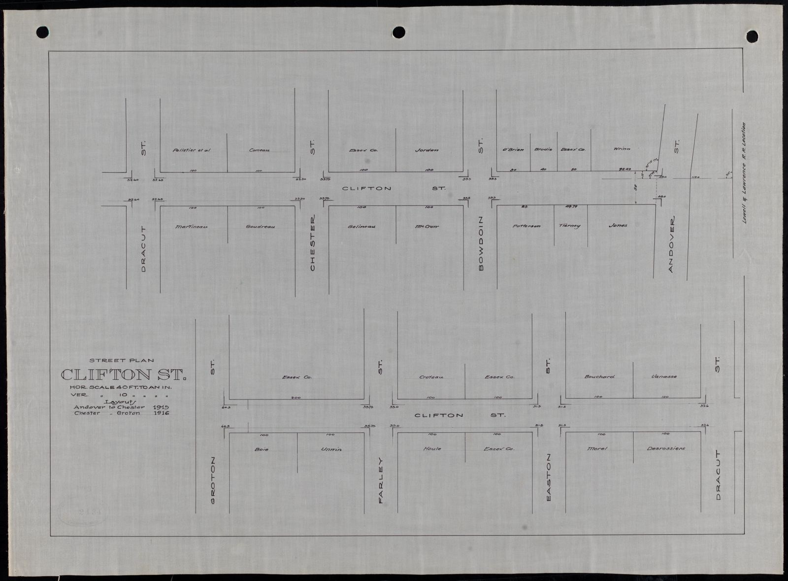 Street plan, Clifton St., Lawrence Public Library - undated