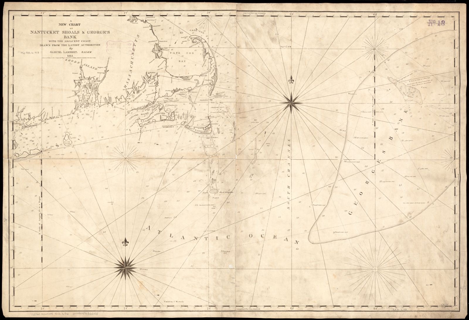 A new chart of Nantucket Shoals & George's Bank with the adjacent coast, Boston Public Library - undated